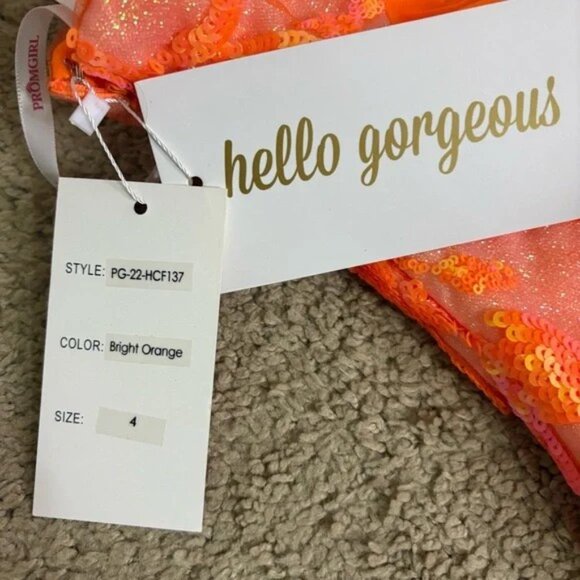 One-Shoulder Bright Orange Short Sequin Cocktail Dress - Size 4 - NWT - Picture 8 of 11